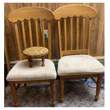 Heavy Oak Dining Chairs & Foot Stool