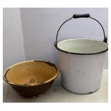 Antique Enamel Bucket & Pan