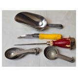 Vintage Ice Pick, Ice Scoop, Measuring Spoons