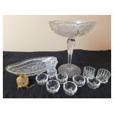 Cut Glass Compote, Relish Dish & Salt Cellars