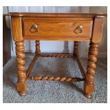 Oak Side Table w/Drawer & Barley Twist Legs