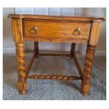 Oak Side Table w/Drawer & Barley Twist Legs