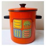 Orange Enameled Stock Pot w/Steamer Insert