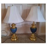 2 Brass Look & Blue Table Lamps