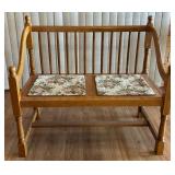 Bench for two, wood frame, cushion seats