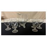 Glass Footed Pitcher & Goblets