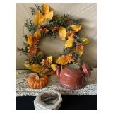 Fall Color Teapot, Coaters & Wreath