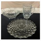 Fostoria Style Cake Plate, Bowl & Pitcher