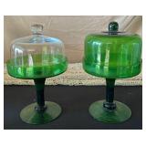 Green Glass Pedestal Stands
