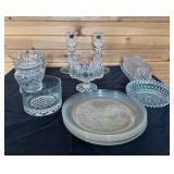Glass & Crystal candle sticks, plates