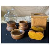 Wood Kleenex Cover, Coaster & Candle Holders