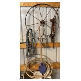 Primitive Metal Wheel, Horse bridles, Lasso Rope