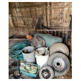 Wooden Crib, Garden Hose, Small Tailer Wheels
