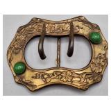 Antique Sash Buckle/Brooch w/Jade ? Stone