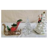 Clear Glass Tree, Sleigh & Santa Tree