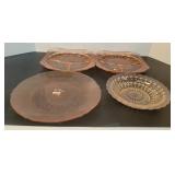 Pink Depression Glass plates,
