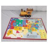 State Quarter Map & Wooden Train Bank