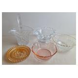 Pink Depression Glass Bowl & Glass Basket