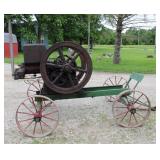 Hit and Miss Engine On Steel Wheel Cart