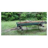 Steel Wheel Wagon w/Wooden Box Bed & Seat