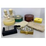 Vtg Mother of Pearl Compact, Beaded Clutches