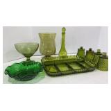Olive & Green Glass Serving/candle holders