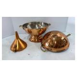 Brass Handled Copper Coated Colander & Funnel