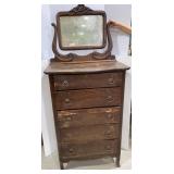 Antique Oak Chest of Drawers & Mirror