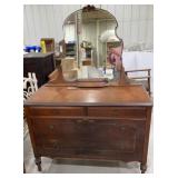 Antique Walnut Veneer Dresser & mirror
