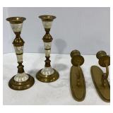 Mother of Pearl & Brass Candlestick Holders