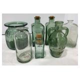 Vtg Green Glass Bottles