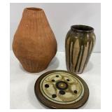 Hand Thrown Pottery vases & trivet