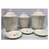 Pfaltzgraff Canisters, Cookie Jar & Saucers