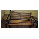 Vintage Wooden Glider Bench with Side Tables