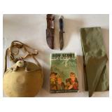 Boy Scout Canteen,Knife, Book & Scarf
