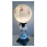 Vtg Hand Painted Milk Glass Lamp