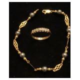 14K HGE ring with diamonds & gold filled bracelet