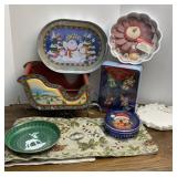 Christmas Tin Sled, Blown Glass Ornaments