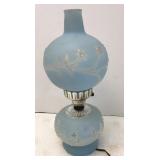 Vtg Hurricane Glass Blue Boudoir Lamp