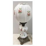 Vtg Hand Painted Milk Glass Hurricane Lamp