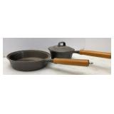 Cast Iron Wood Handled Sauce Pan & Skillet