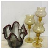 Hand Blown Art Glass Hankercheif Bowl