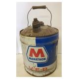 Vtg Metal Marathon 5-gal Oil Can
