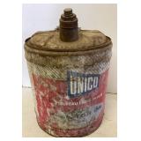 Vtg Metal Unico 5-gal Oil Can