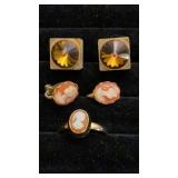 Cameo ring,clip earrings & cuff links