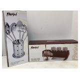 Parini 7pc SS Utensil Set & Glass Jar Condiment