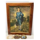 Vtg Framed Boy Blue Print on Canvas