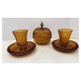 Amber Glass Candle Holder & Covered Candy
