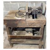 Vtg Grinder on Wooden Stand
