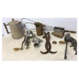 Primitive Rug Beater, Ice Tongs & Food Grinders